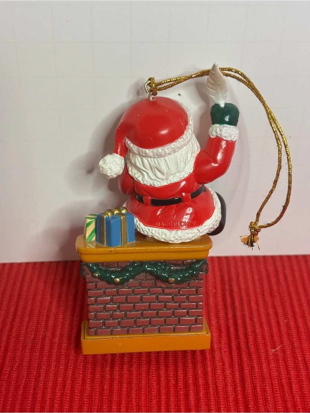 Vintage Style  Santa Sitting on Fireplace Mantel Ornament
